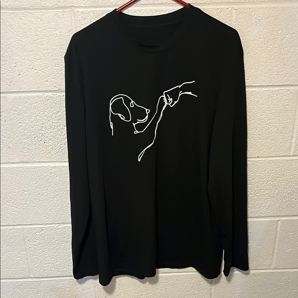 Black Long Sleeve Shirt with Dog Line Art